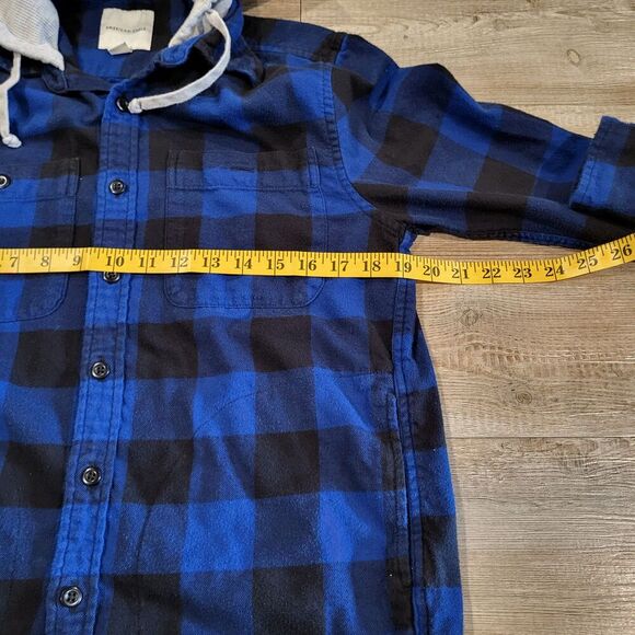 American Eagle Hooded Button Up Flannel Shirt Mens Size Small - Picture 6 of 8